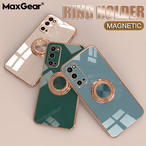 lx brand magnetic kickstand shockproof silicone cover for samsung galaxy s20 s21 plus ultra s20 fe luxury plating soft finger ring holder
